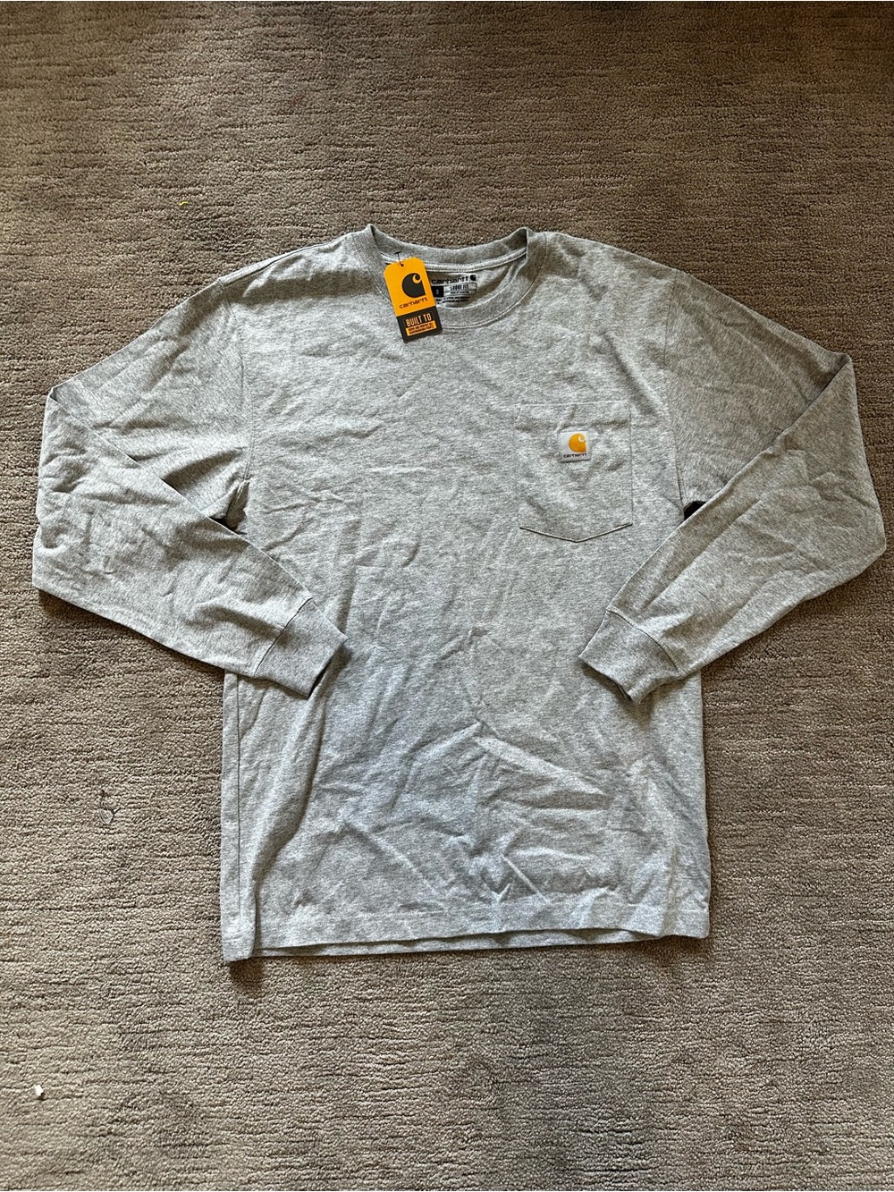 Carhartt Heather Gray Long Sleeve Pocket Tee with Logo Patch